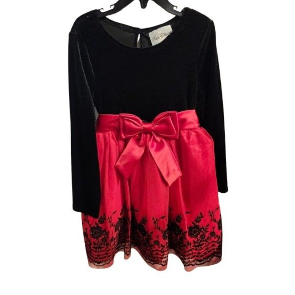 B2 Rare Editions Girls Party Dress Black Velvet & Red Satin Skirt Size 6X